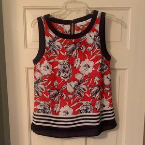 2/$20 Liz Claiborne Red/Blue/White Floral Sleeveless Tank Top - Size Small